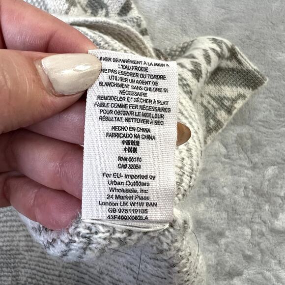 Free People Crop Sweater Top Western Print Ivory Tan Wool Blend Sz XS Oversized - Picture 7 of 8